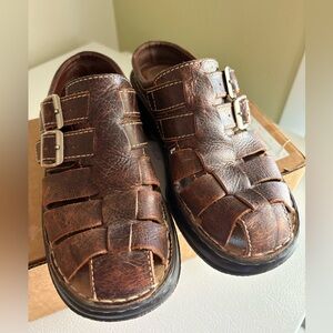 Leather Clogs with Buckle Straps